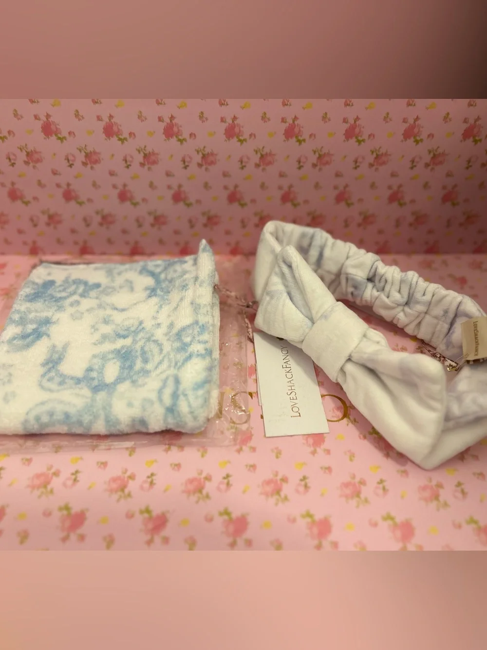 LoveShackFancy Wash cloth and Bow Face Wash beauty Headband Set NWT